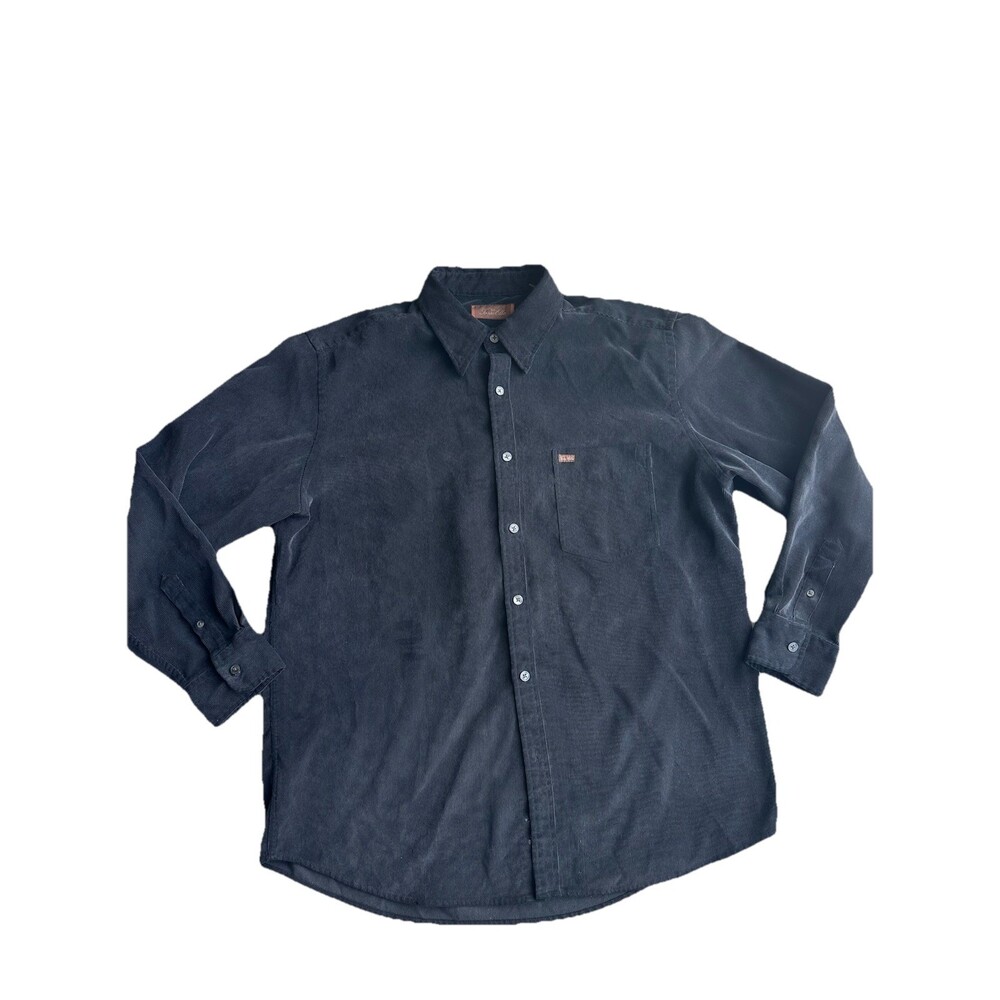 Tasso Elba Black Corduroy Long Sleeve Button Down Shirt Size XL Classic Preppy